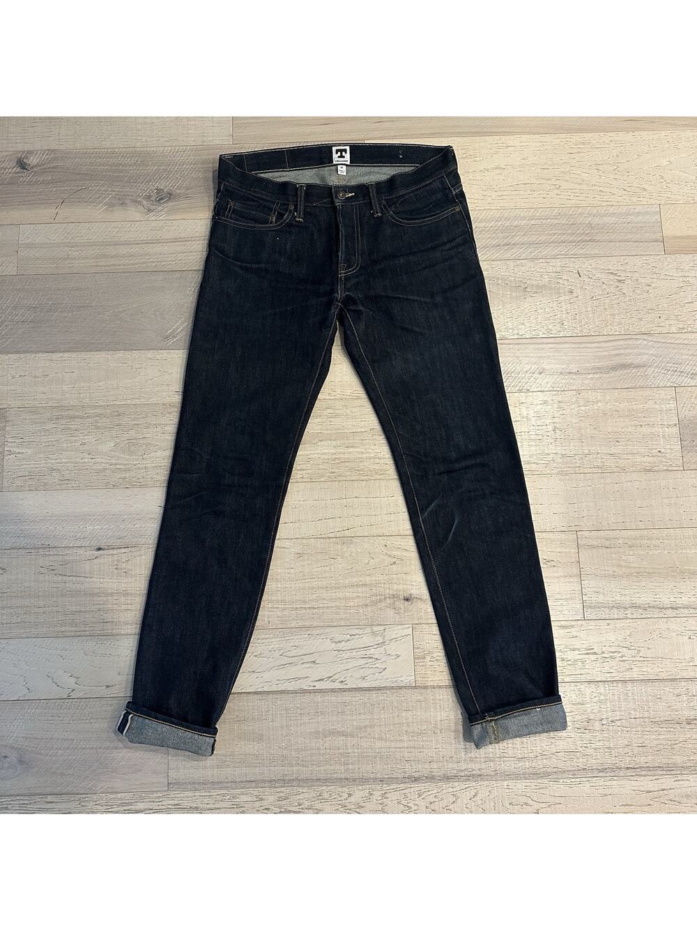 Men’s Tellason USA Dark Indigo Blue Selvage Denim Slim Tapered Jeans Sz 32 X 34